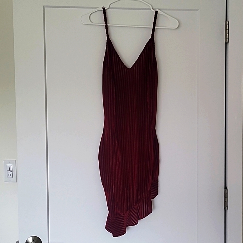 Boohoo Red Velvet Ribbed Bodycon Dress